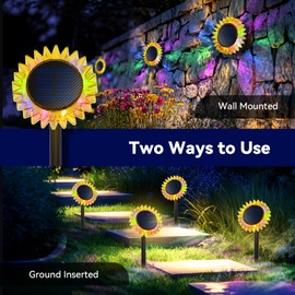 Giunn Outdoor Solar Lights, 6 Pack Led Solar Sunflower Lights, Stake/Wall 2-in-1 Waterproof Solar Garden Lights for Yard, Landscape, Fence, Patio, Driveway, Pathway, Backyard Decoration (Colourful)