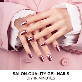 DANNI & TONI Semi Cured Gel Nail Strips Rose Gold (Mirror Blush) Mirror Gel Nail Stickers Metallic Glossy Nail Wraps 28 Stickers