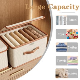 Tuza 4 Pack Storage Bins with Lids, Collapsible Closet Organizer Container, Fabric Organizer Box with Handles, Decorative Storage Boxes with Lids for Organizing Clothes, Books, File, White, Medium