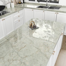 STICKEEP Gold Green Marble Contact Paper Counter Top Peel and Stick Waterproof Marble Wallpaper Removable Marble Contact Paper for Countertops Dresser Kitchen Cabinets Bathroom Table 17.7"x315"