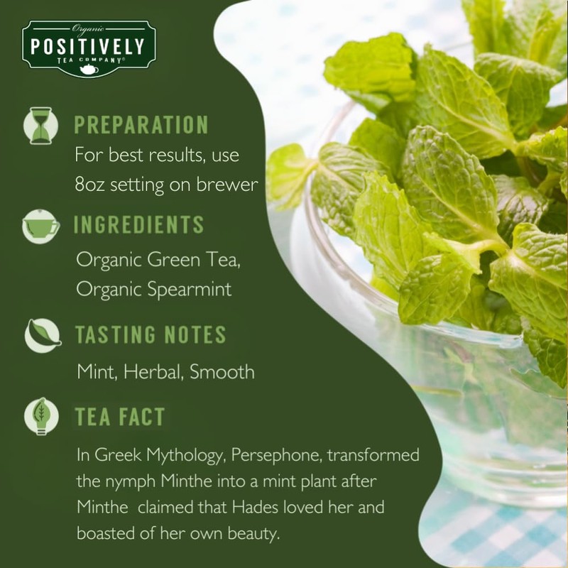 Organic Positively Tea Company, Spearmint Green Tea, K-Cup Compatible, 24