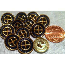 Unbranded 12 Polished Brass Tone Metal Dark Navy Blue Paint Buttons Almst 5/8" 15.3mm 7653