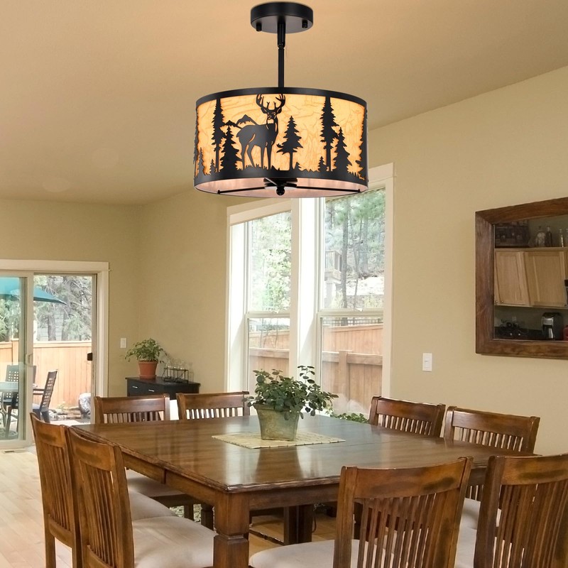 Sunnyin Rustic Semi Flush Mount Ceiling Light,Farmhouse Parchment Metal Dining