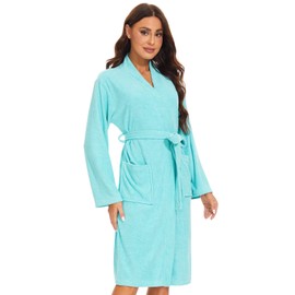 Ymmchy Women Bathrobes Lightweight Dressing Gown Terry Towelling Bath Robe Shawl Collar Robes Blue L