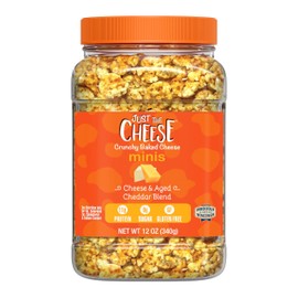 Just the Cheese Minis – Cheese & Aged Cheddar Blend Crisps, 12 oz Jar, Delicious Low-Carb Lifestyle Protein Chips, High-Protein, Gluten-Free Crisps, Keto-Friendly, Zero Sugar, Perfect Snack for Adults