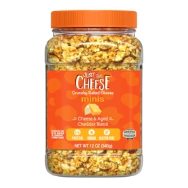 Just the Cheese Minis – Cheese & Aged Cheddar Blend Crisps, 12 oz Jar, Delicious Low-Carb Lifestyle Protein Chips, High-Protein, Gluten-Free Crisps, Keto-Friendly, Zero Sugar, Perfect Snack for Adults