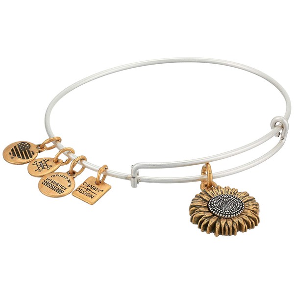 Alex and Ani Tokens Expandable Bangle for Women, Sunflower Charm, Two-Tone Finish, 2 to 3.5 in