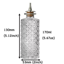 Cocktail Geek Glass Bitters Bottles with Dasher Top, Set of 4, Vintage Pattern 5.67oz/170ml (Diamond 4pcs)