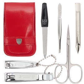 3 Swords Germany - brand quality 6 piece manicure pedicure grooming kit set for professional finger & toe nail care scissors clipper fashion leather case in gift box, Made by 3 Swords (004062)