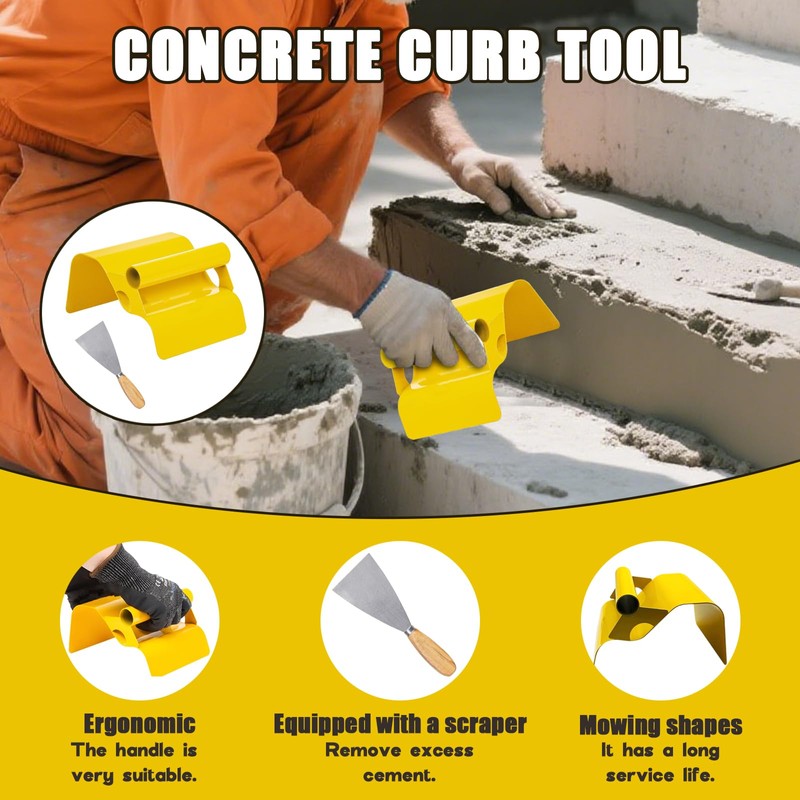 Pcmursal Concrete Curb Trowel, Curb Tool for Concrete Edging, Concrete