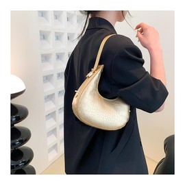 Women's Metallic PU Leather Handbag Top Handle Hobo Purse Shoulder Bags (Golden, One size)