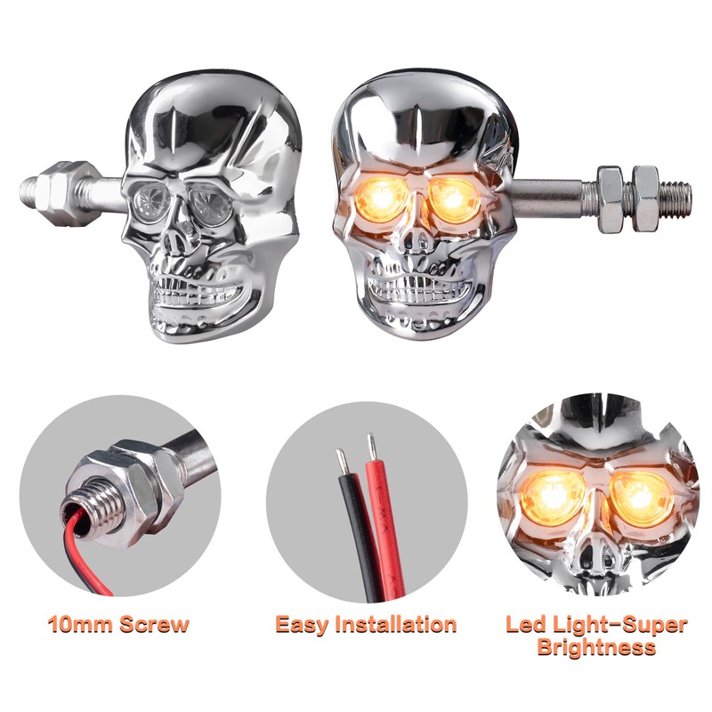 Motorcycle Turn Signals Led Skull Blinkers 10mm Screw Indicator Light