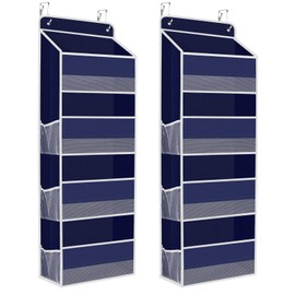 SpaceHacks 2 Pack Over The Door Organizer, Hanging Storage Organizer with Clear Window, 40lb Ultra Sturdy Large Capacity Room Organizer for Pantry Laundry Bathroom Nursery Closet (Blue)