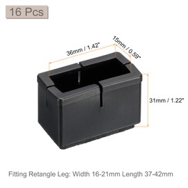 sourcing map Chair Leg Floor Protectors, 16Pcs Rectangle PVC & Felt Chair Leg Cover Caps for Hardwood Floors (Black, 15x36mm/ 0.59"x1.42")