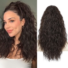 Lommel Ponytail Extension, Claw Clip Ponytail Extension for Women Long Wavy Pony Tails Hair Extensions Synthetic 20 Inch Clip in Ponytail Hairpiece for Daily Use(Dark Brown)