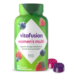 Vitafusion Gomitas multivitamnicas para mujeres, vitaminas diarias con sabor a bayas con fresa, para mujeres con vitaminas A, C, D, E, B-6 y B-12,... 