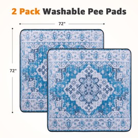 LOOBANI Washable Pee Pads for Dogs, 2 Pack Super Absorbent Reusable Puppy Pads Leakproof Dog Traning Pads, Waterproof Non-Slip Whelping Pad for Floor, Playpen, Crate, Couch-72 x72 (Blue)
