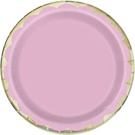 Unique 16084 Paper Plates-18 cm-Foil Scalloped Pastel Pink-10 Count (Pack of 1), Light Pink
