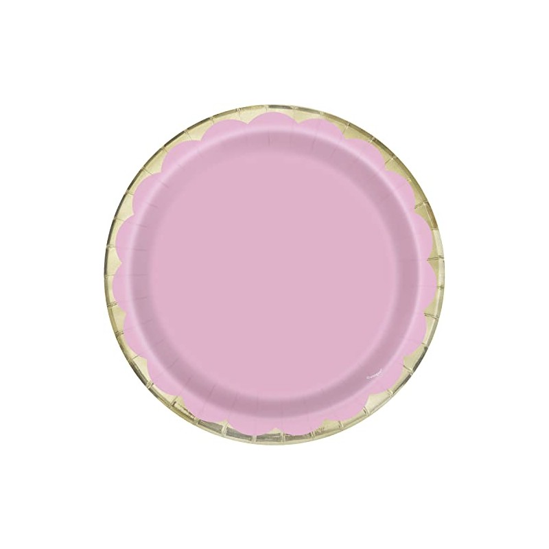 Unique 16084 Paper Plates-18 cm-Foil Scalloped Pastel Pink-10 Count (Pack