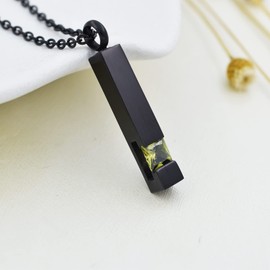 Black Plating Crystal Bar Cremation Jewelry for Ashes Pendant Stainless Steel Keepsake Memorial Urn Necklace for Women Men (Olive Green)