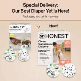 The Honest Company Clean Conscious Diapers for Delicate Skin | Up to 100% Leakproof | Hypoallergenic, Fragrance Free | Gender Neutral | Club Box, Size 7 (41+ lbs), 32 Count (Prints May Vary)