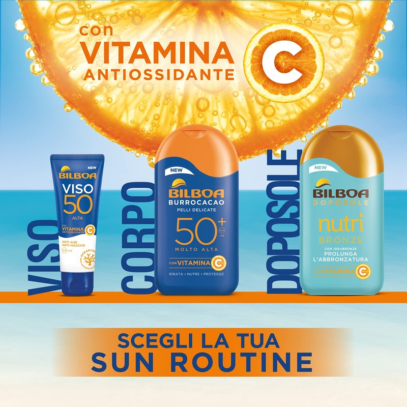 Bilboa Burrocacao Latte Solare SPF 50+, Protezione Solare Molto Alta