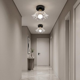 Helitemis 1-Light Vintage Semi Flush Mount Ceiling Light, Black and Gold Glass Shade Close to Ceiling Light Fixture, E26 Base Retro Lighting for Hallway Entryway Kitchen Bedroom