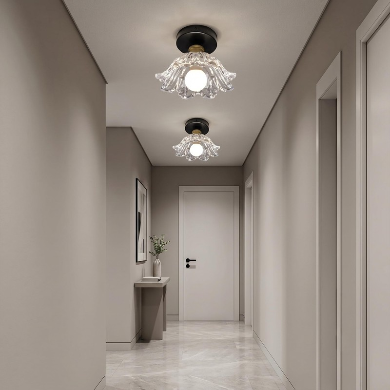 Helitemis 1-Light Vintage Semi Flush Mount Ceiling Light, Black and
