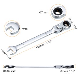 QUARKZMAN Flex Head Ratchet Wrench 7 mm 180° Rotating Head Metric Ratchet Wrench Combination Wrench 72-Tooth Chrome Vanadium Steel Open Ratchet Head for Nut Bolt