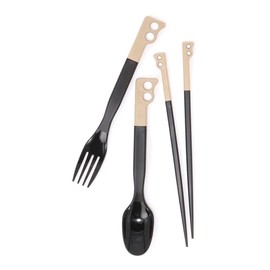 CHUMS CH62-1734-B069-00 Camper Cutlery 3-Piece Set, Brown/Black, Spoon: Length 7.9 inches (20 cm), Fork: Length 7.9 inches (20 cm), Chopsticks: Length 8.7 inches (22 cm)