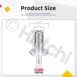 Hilitchi 100Pcs M5 x 11mm Aluminum Core Rivets with Semi Round Head, Hammer Drive Rivets Knock Type Aluminum Rivets Semi Round Head Expansion Aluminum Rivets for Households Mechanical Devices