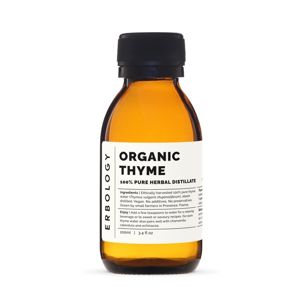 Erbology Organic Thyme Water 3.4 fl oz - Premium Food Grade Hydrolate of Thyme - Cleansing The Skin - Small Batch - Sustainably Sourced Straight from Farm in Provence, France