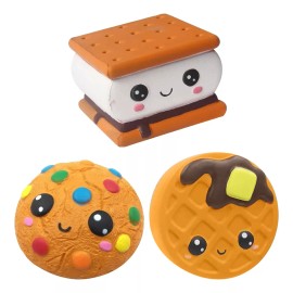 Muna Kit 3 Squishy Kawaii Olor Antiestrés Waffle Galleta Mordisco