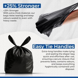 NCS35® Black Adult Nappy Disposable Bags Large Size Sanitary Incontinence Sacks with Tie Handles Leak Resistant, Compact & Strong Black Nappy Bags for Adults & Kids Fragrance Free Odourless Discrete