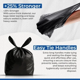 NCS35® Black Adult Nappy Disposable Bags Large Size Sanitary Incontinence Sacks with Tie Handles Leak Resistant, Compact & Strong Black Nappy Bags for Adults & Kids Fragrance Free Odourless Discrete
