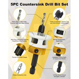 Gubeter Carbide Tipped Countersink Drill Bits Set with Low Friction Depth Stop, 1/4" Quick Change Hex Shank Countersink Drill with Replaceable HSS Pilot Drill Bit for Wood, Plastic, Woodworking