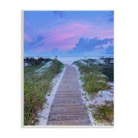 Stupell Industries Cool Beach Sunset Pink Sky Wooden Plank Path Wall Plaque, 10 x 15, Purple