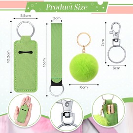 Junkin 40 Pcs Lipstick Holder Keychain Lip Holder Keychain Clip on Lipstick Pouch Fluffy Ball Keychain with Keyring (Colorful Style)