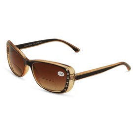 V.W.E. Women Bifocal Reading Sunglasses Reader Glasses Fashion Rhinestone Translucent (Orange, 2.75)