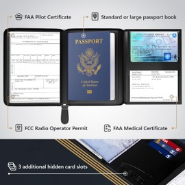 Flevel V2 Pilot document holder, Pilot wallet, Real Leather. RFID-Blocking, Travel Wallet, Stylish Travel Companion for Aviation Professionals (Classic, Black)