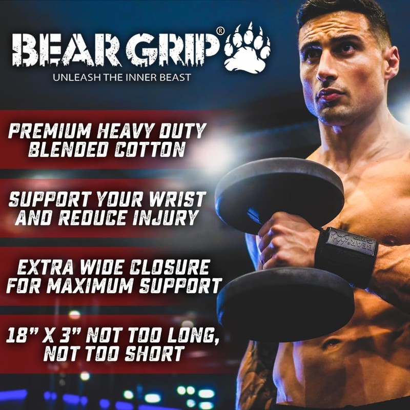 BEAR GRIP - Weight lifting wrist support wraps, (Sold in