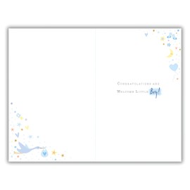 Words 'n' Wishes New Baby Boy Congratulations Card - Birth Congratulations Card with Stork, Moon and Stars Design and Embossed Foil Details with Sentimental Poem