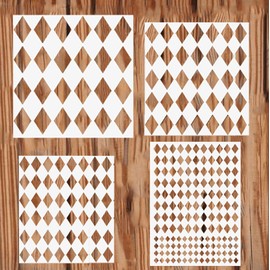4PCS Harlequin Stencils 4 Sizes Square Diamond Shape Templates Reusable Diamond Harlequin Stencil for Painting on Wood Wall Decor