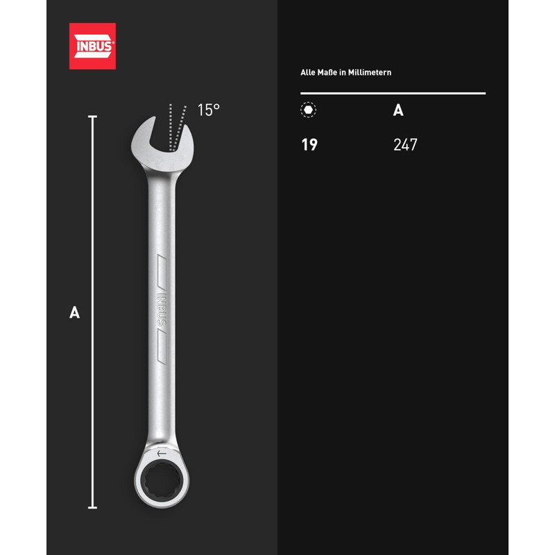 INBUS® 74056 Combination Ratchet Wrench 19 mm