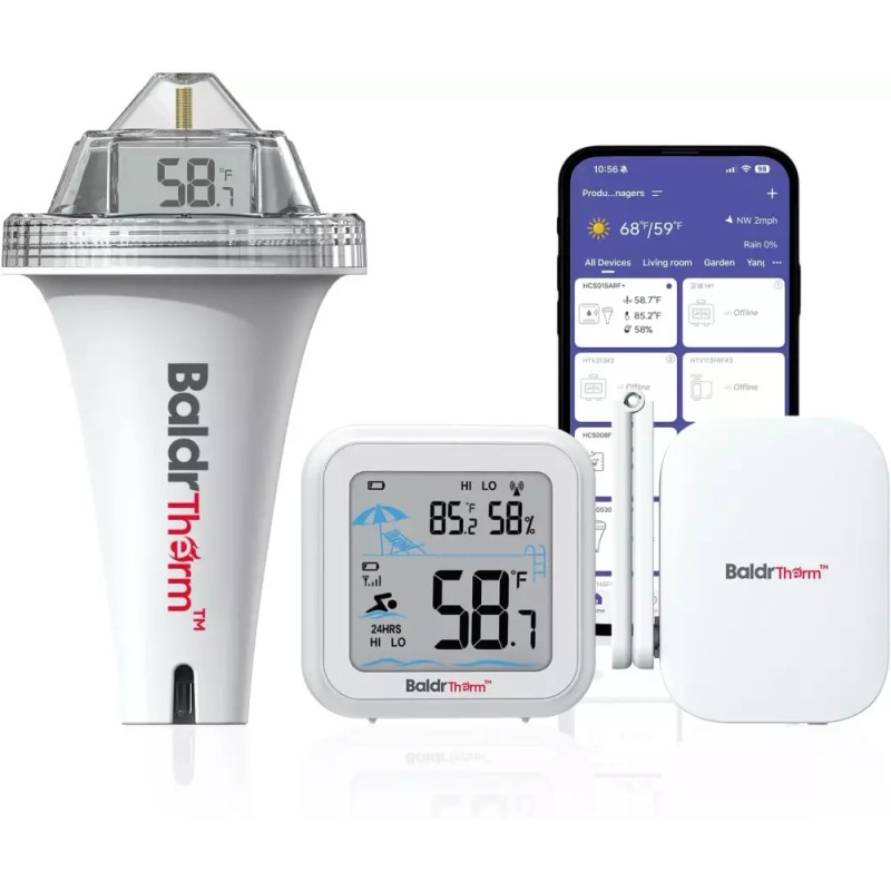 BaldrTherm WiFi 게이트웨이가 있는 BaldrTherm 스마트 풀 온도계 IPX7 방수