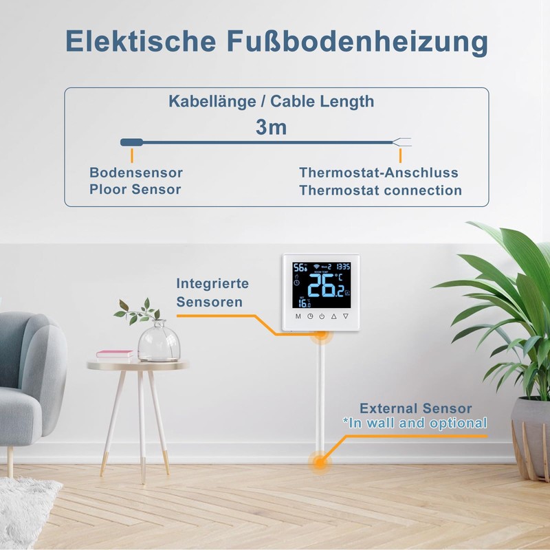 CNBINGO Smart Thermostat Flush-Mounted Boiler WiFi Heating Thermostat Room Thermostat