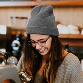 Rosoz Beanie Hats for Men, Slouchy Beanies for Men Knitted Caps for Women Soft Warm Unisex Cuffed Beanie Gray