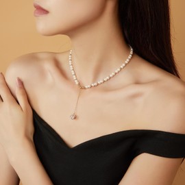 Mytys Dainty Pearl Pendant Necklaces for Women-14K Gold Plated Stackable Necklace-Charm Chain Link Necklace Everyday Jewelry Gift