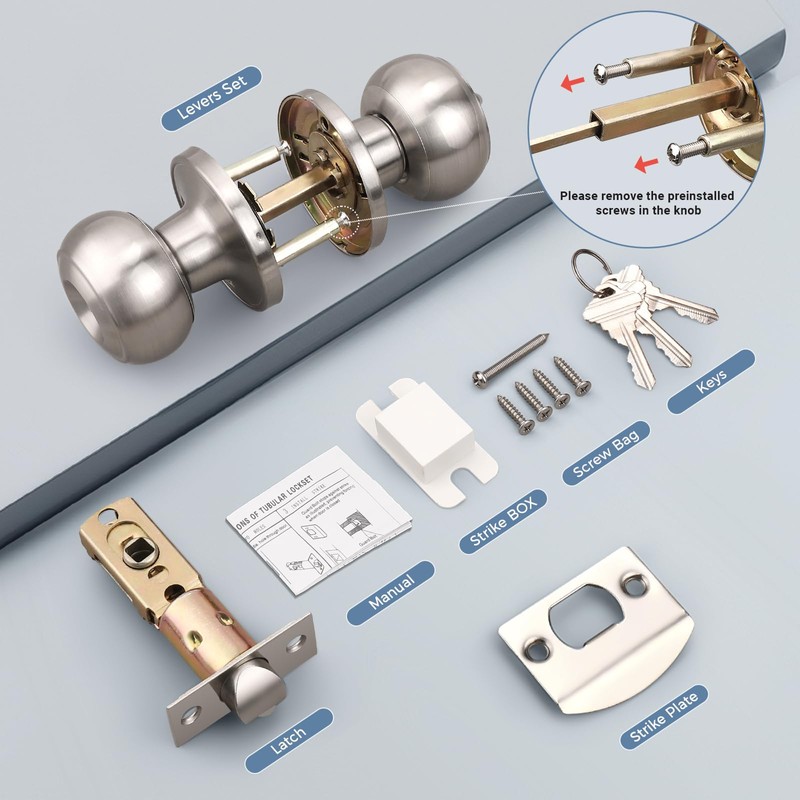 KNOBWELL 4 Pack Brushed Nickel Door Knob with Lock and