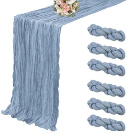 6 Pack Dusty Blue Cheesecloth Table Runner 35x120 Inch 10Ft Boho Gauze Fabric Table Runner Rustic Sheer Runner for Wedding Birthday Baby Shower Party Boho Table Decoration(Dusty Blue, 6 Pack)